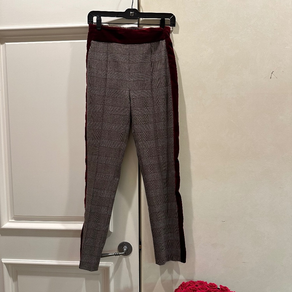 KOOPLES plaid pants with velvet side trim, size Small